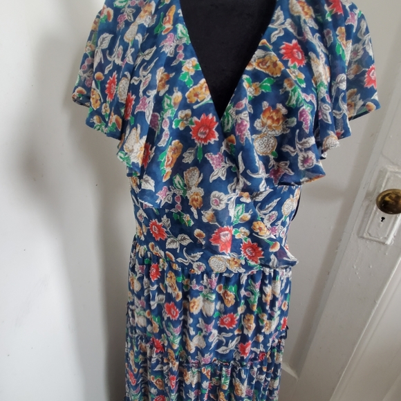 Lauren Ralph Lauren Floral Crinkle Georgette Gown - Blue Multi - Picture 3 of 5